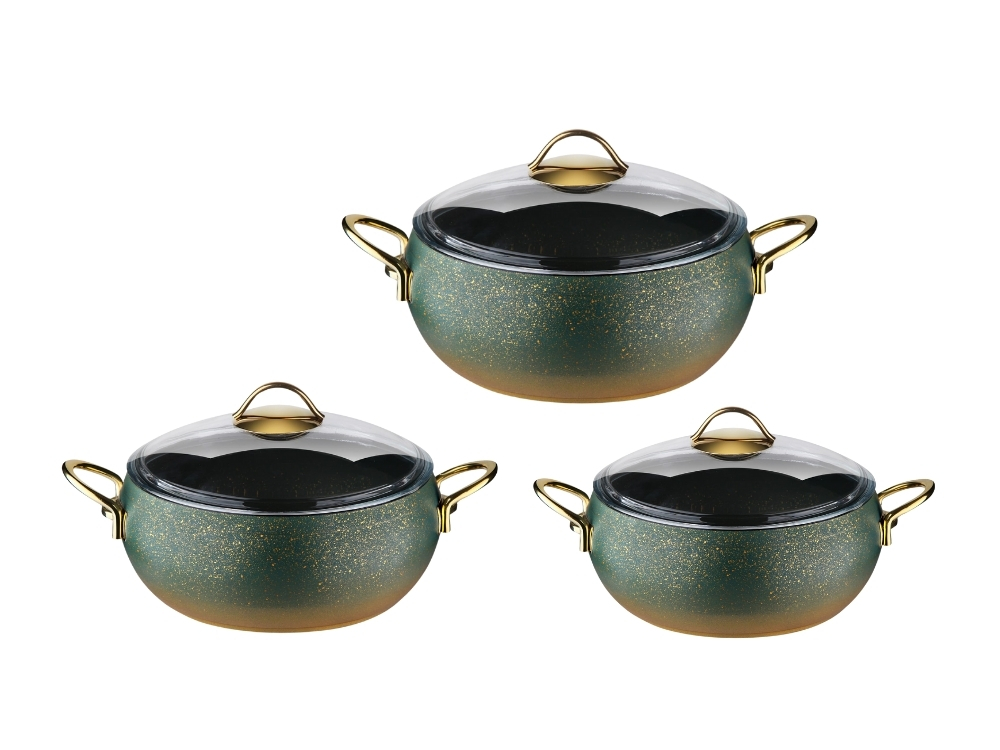 Güveç Serisi 6 Prç Güveç Tencere Seti Gold Sapli - Yeşil