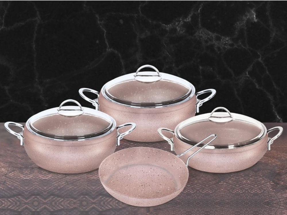 Güveç Serisi 7 Prç Güveç Tencere Seti Metal Sapli - Rose