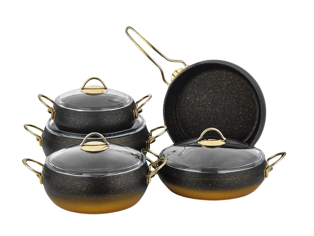 Güveç Serisi 9 Prç Güveç Tencere Seti Gold Sapli - Gold