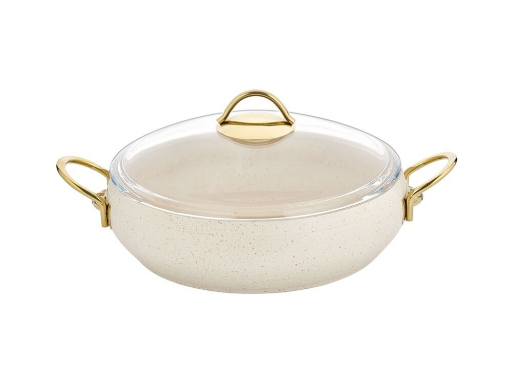 Güveç Serisi Güveç Basik Tencere Gold Sapli - Krem 24 cm