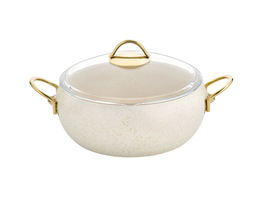 Güveç Serisi Güveç Derin Tencere Gold Sapli - Krem 28 cm