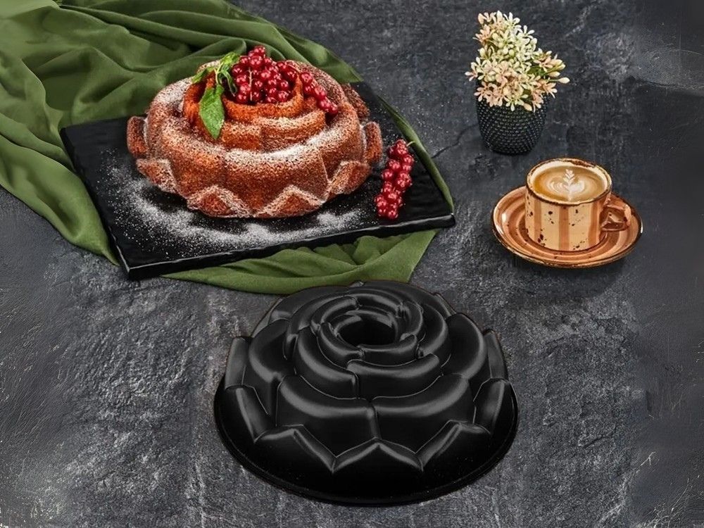 Kek Kalıpları Serisi Gül Model Döküm Kek Kalıbı 26 cm - Siyah