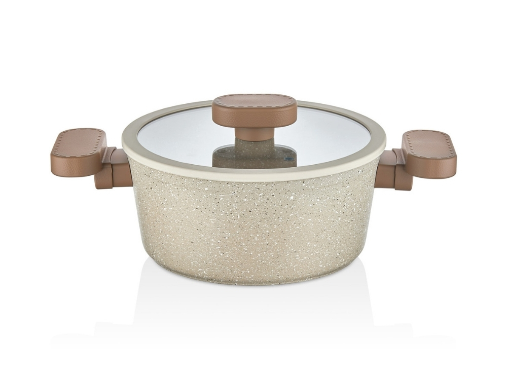 Valeria Ezme Serisi Derin Tencere - Kapuçino 20 cm